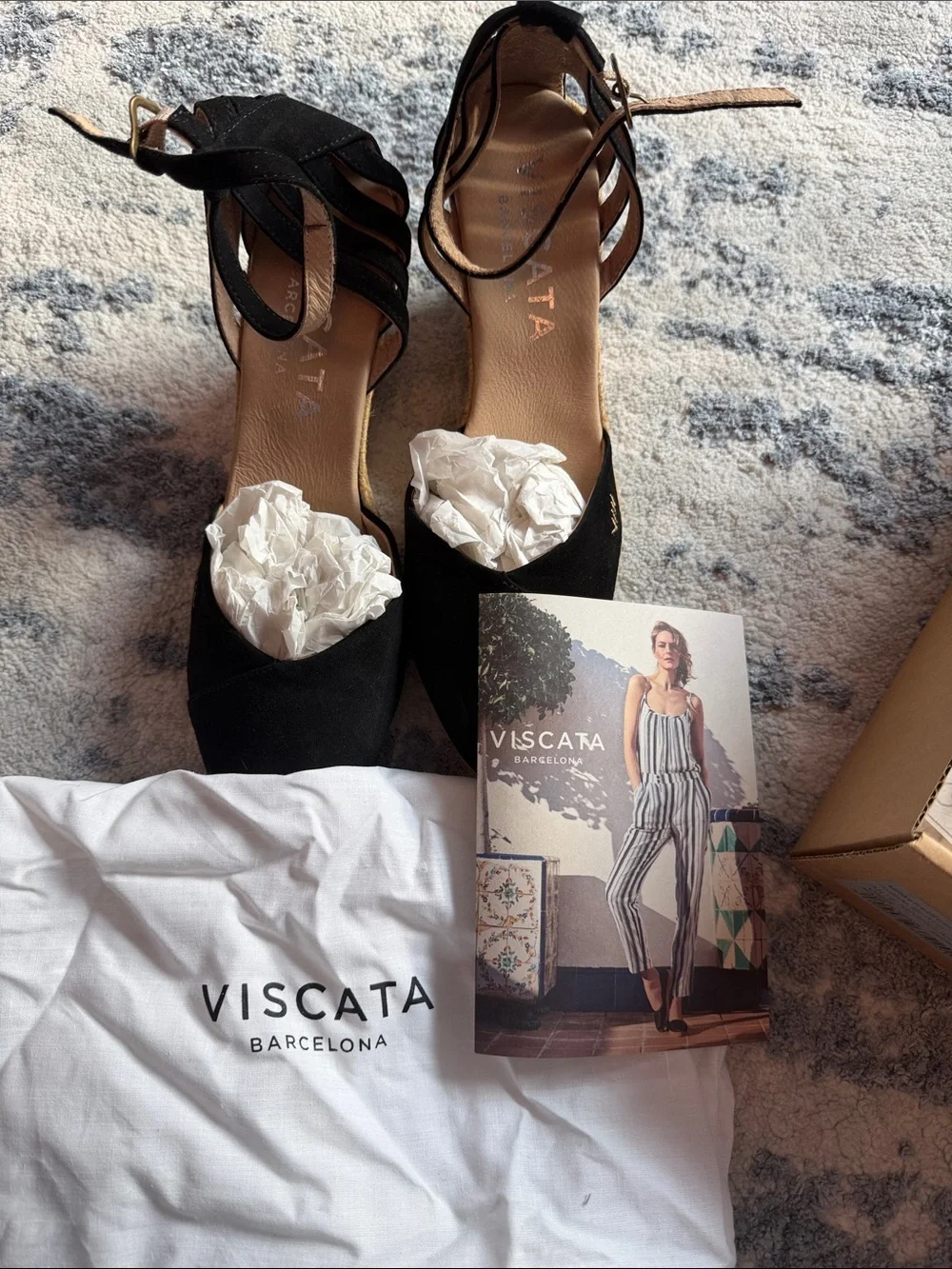 Viscata Black Suede Espadrille Ankle-Strap Flats